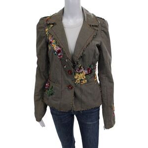 3J Workshop Womens Cotton Plaid Button Long Sleeve Blazer Multicolor Size S